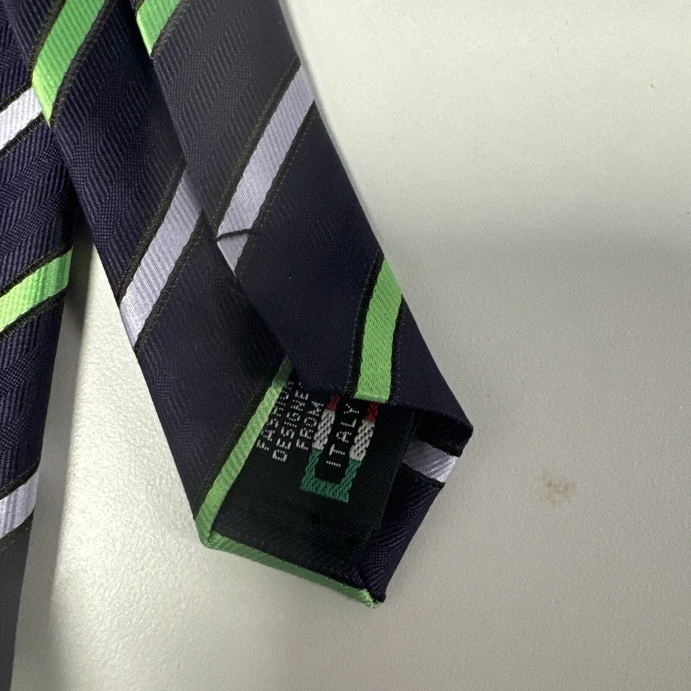 Berlioni‎ Italy Tie micro fiber handmade vintage Blue Green Striped
